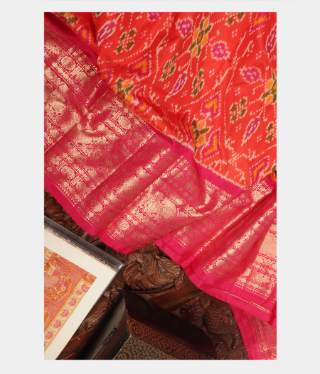 Orange Ikat Silk Saree T2341522