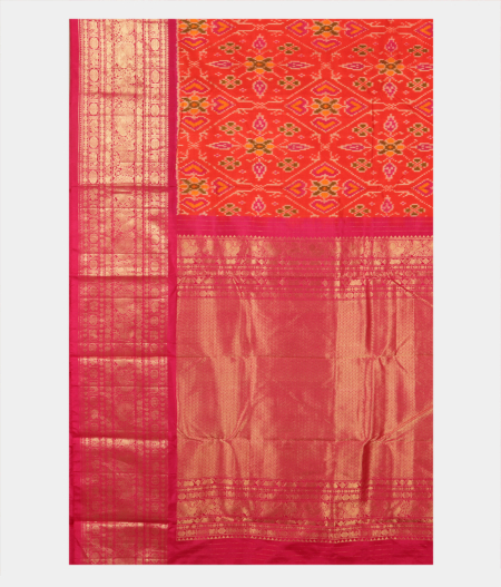 Orange Ikat Silk Saree T2341525