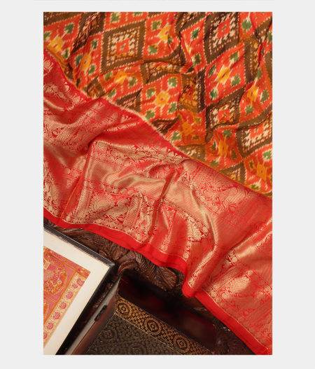 Rust Ikat Silk Saree T2810462
