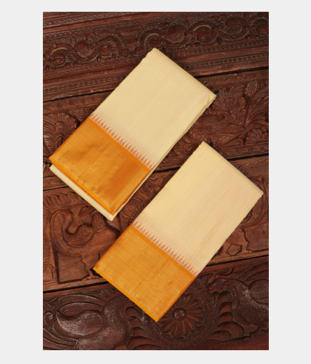 Cream Handwoven Kanjivaram Silk Dhoti and Vastharam T272622-image