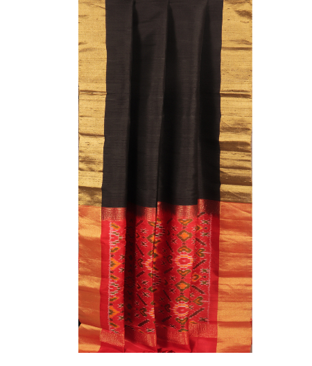 Black Woven Raw Silk Saree T2129932