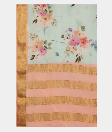 Light Blue Printed Mysore Silk Saree T2790584