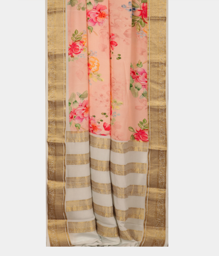 Light Peach Printed Mysore Silk Saree T2790512