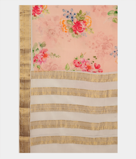 Light Peach Printed Mysore Silk Saree T2790514