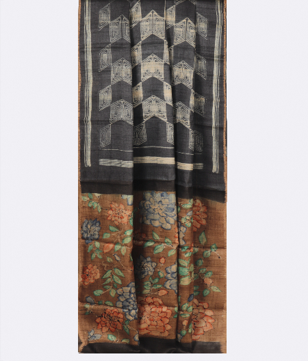 Blue Tussar Printed Saree T2821742