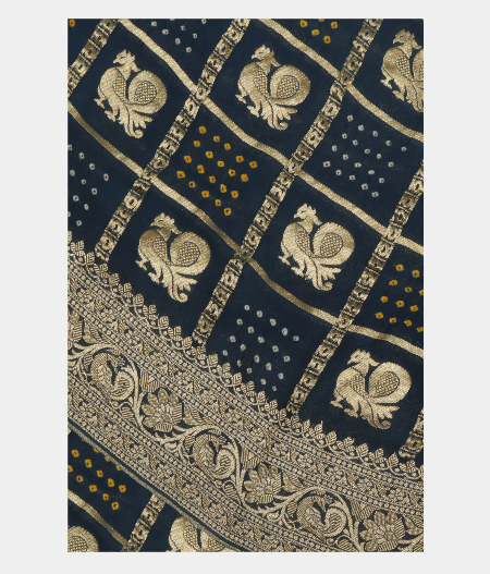 Blue Bandhani Banarasi Geogrette T251820-image