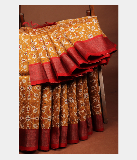 Mustard Yellow Tussar Printed Saree T2831112