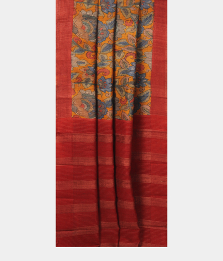 Mustard Yellow Tussar Printed Saree T2825802