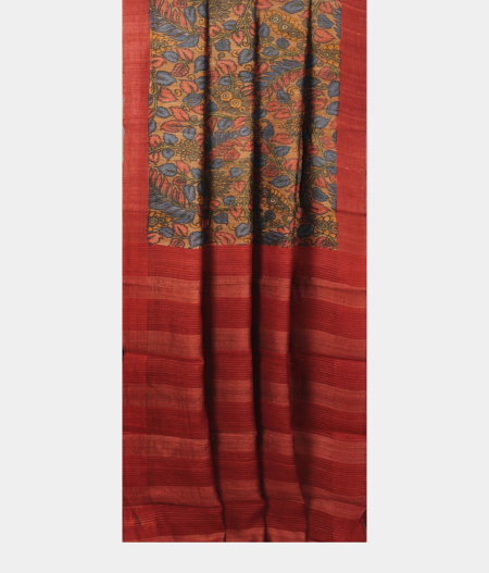 Light Brown Tussar Printed Saree T2825752