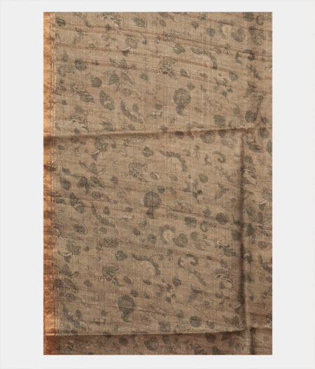 Greenish Grey Tussar Printed Saree T2839893