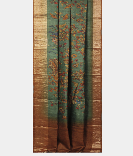 Green Tussar Printed Saree T2839602
