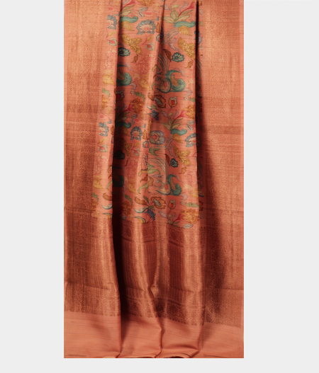 Salmon Pink Tussar Printed Saree T2825122