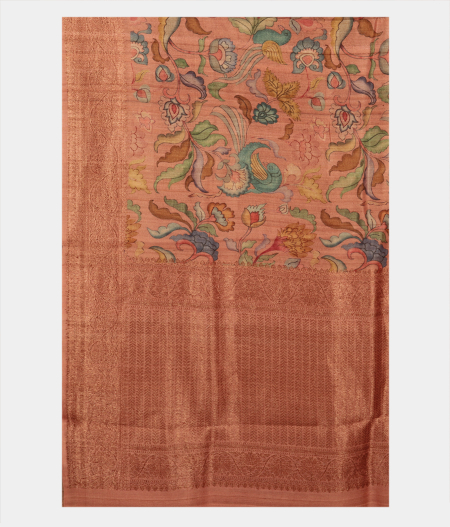 Salmon Pink Tussar Printed Saree T2825124