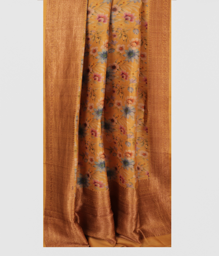 Light Yellow Tussar Printed Saree T2825092