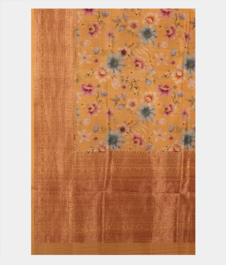 Light Yellow Tussar Printed Saree T2825094