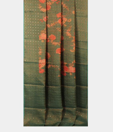 Green Tussar Printed Saree T2838182