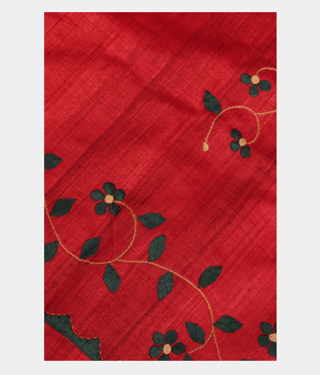 Red Tussar Embroidery Saree T187359-image