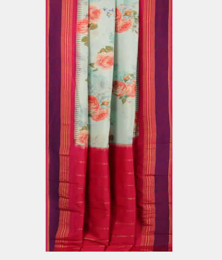 Blue Printed Soft Silk Saree T2831442