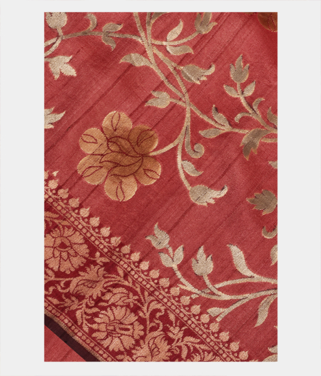 Dark Salmon Pink Tussar Georgette Silk Saree T255973-image