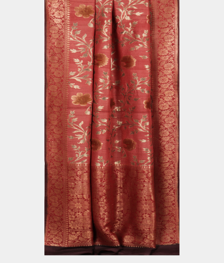 Dark Salmon Pink Tussar Georgette Silk Saree T2559732