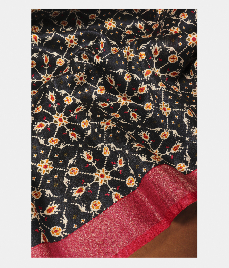 Dark Blue Tussar Printed Saree T283110-image