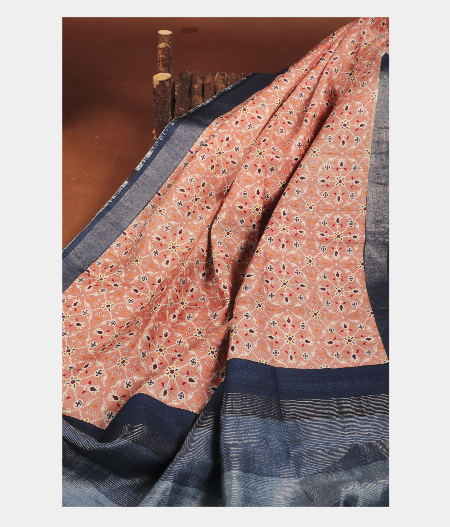 Light Pink Tussar Printed Saree T2831044