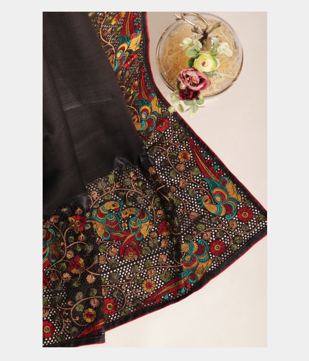 Black Tussar Cut Work Saree T283472-image