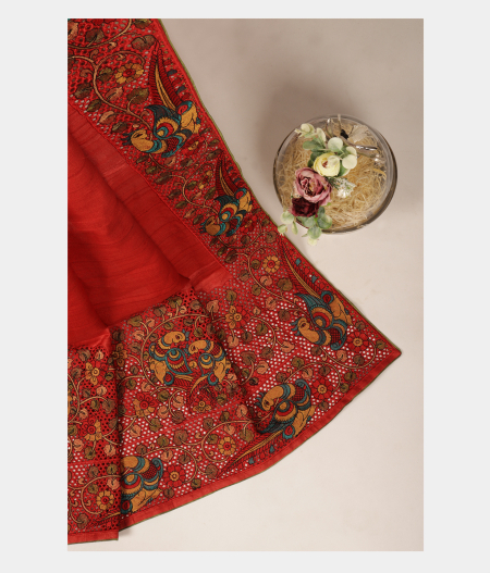Red Tussar Cut Work Saree T283474-image