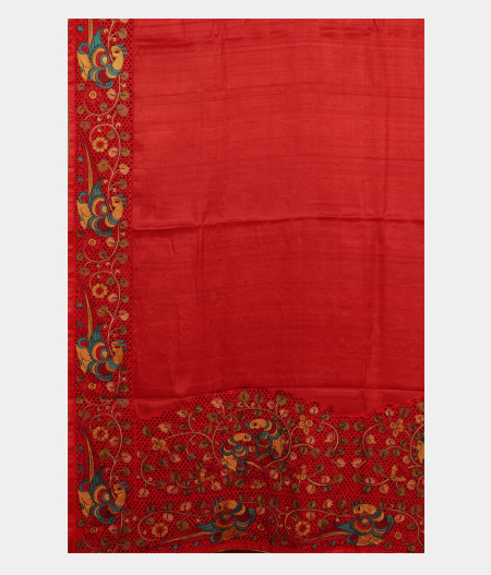Red Tussar Cut Work Saree T2834744