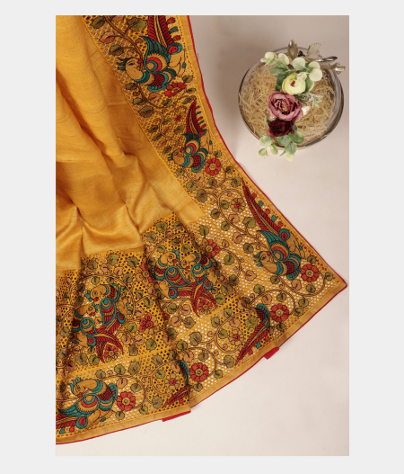 Yellow Tussar Cut Work Saree T283475-image