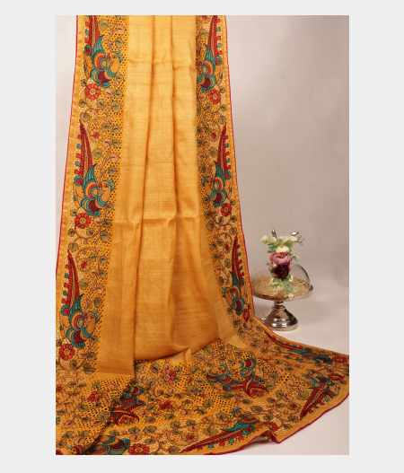 Yellow Tussar Cut Work Saree T2834752