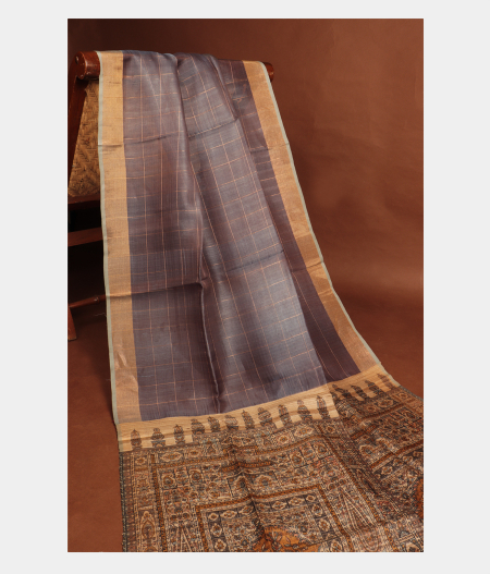 Bluish Grey Woven Organza Saree T2831232