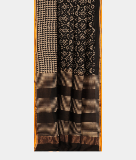 Black Soft Printed Cotton Saree T2396082