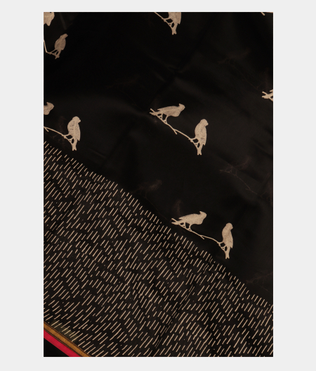 Black Soft Printed Cotton Saree T259890-image