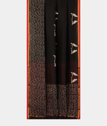 Black Soft Printed Cotton Saree T2598902