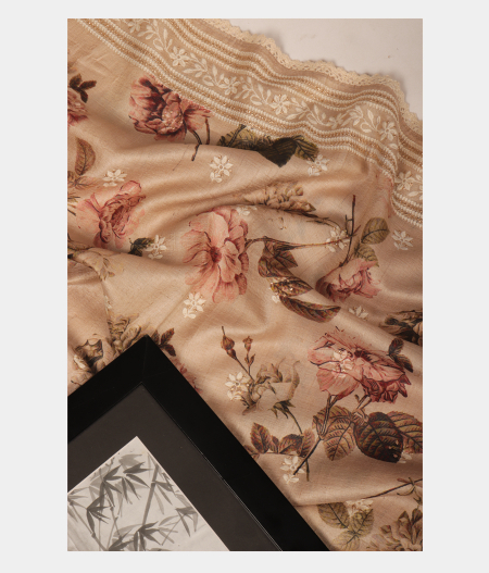 Beige Tussar Printed Saree T2826804