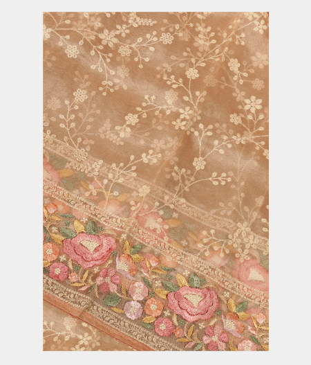 Peach Kora Organza Embroidery Saree T249501-image