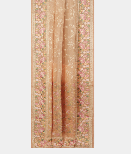 Peach Kora Organza Embroidery Saree T2495012