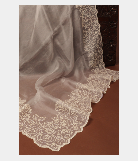 Grey Kora Organza Embroidery Saree T2768822