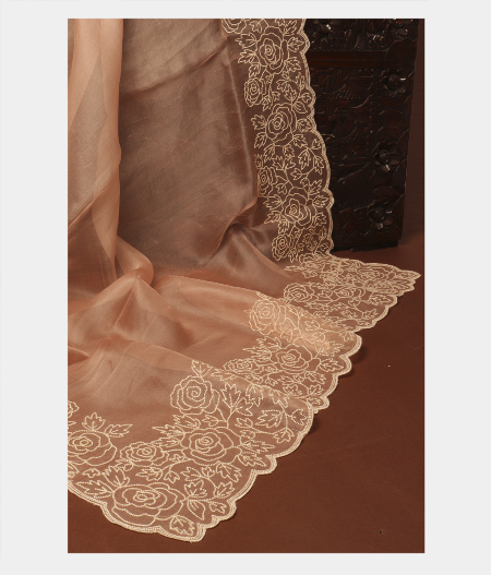 Peach Kora Organza Embroidery Saree T2768802