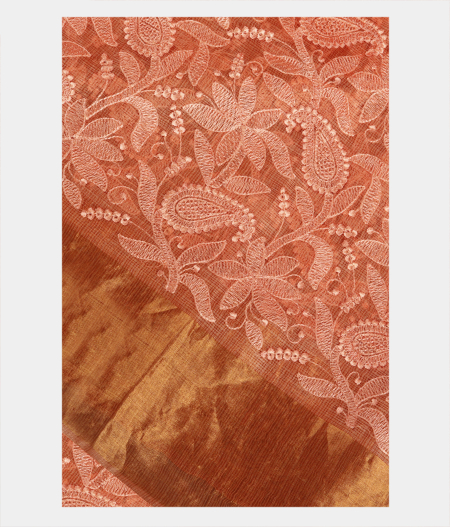 Peach Silk Kota Embroidery Saree T285356-image
