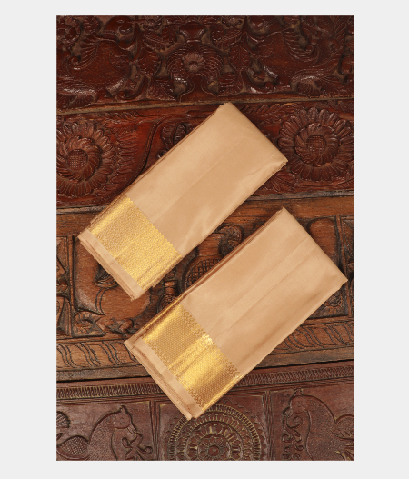 Beige Handwoven Kanjivaram Silk Dhoti and Vastharam T256170-image