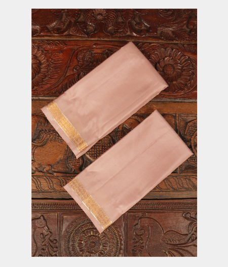 Pink Handwoven Kanjivaram Silk Dhoti and Vastharam T280308-image
