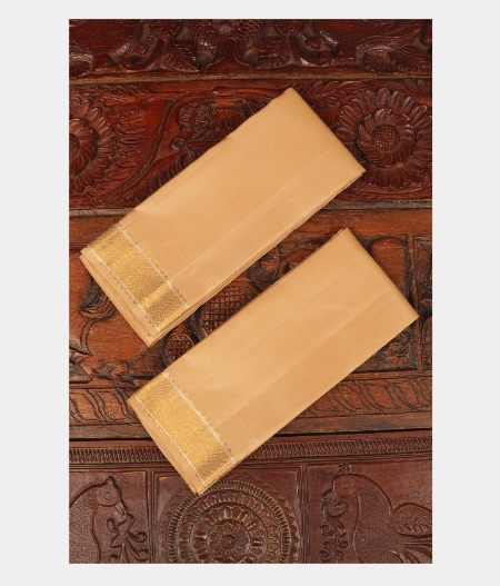 Beige Handwoven Kanjivaram Silk Dhoti and Vastharam T269143-image
