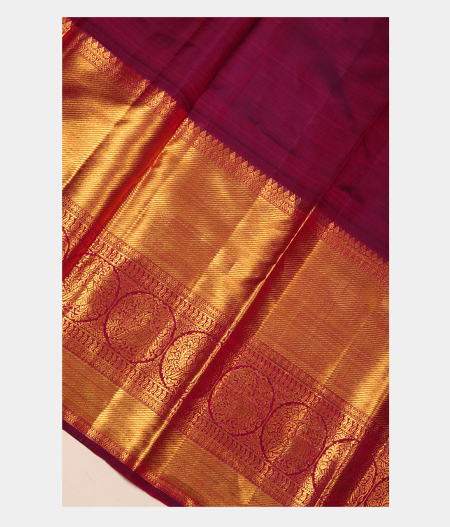 Peach Handwoven Kanjivaram Silk Pavadai and Maroon Dupatta  T2862964