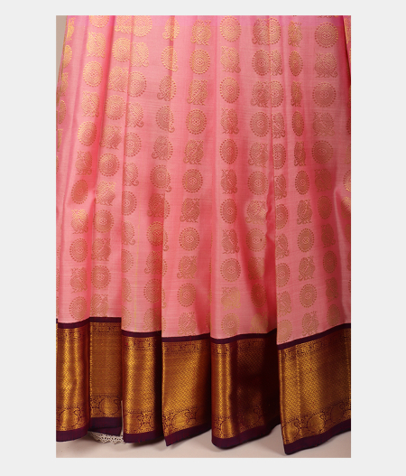 Light Pink Handwoven Kanjivaram Silk Pavadai and Maroon Dupatta T2837473