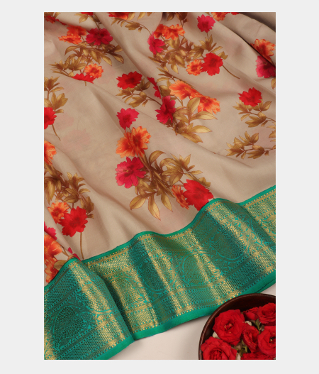 Grey Printed Kanjivaram Silk Saree T277005-image