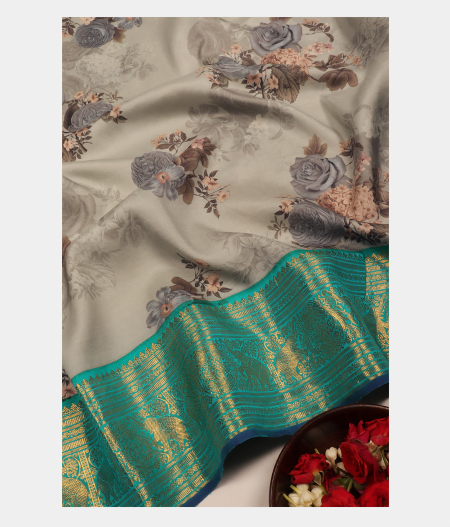 Bluish Grey Printed Kanjivaram Silk Saree T279618-image