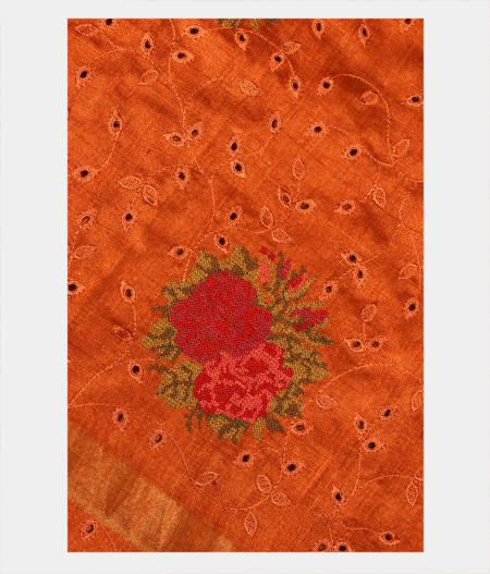 Rust Tussar Embroidery Saree T287731-image