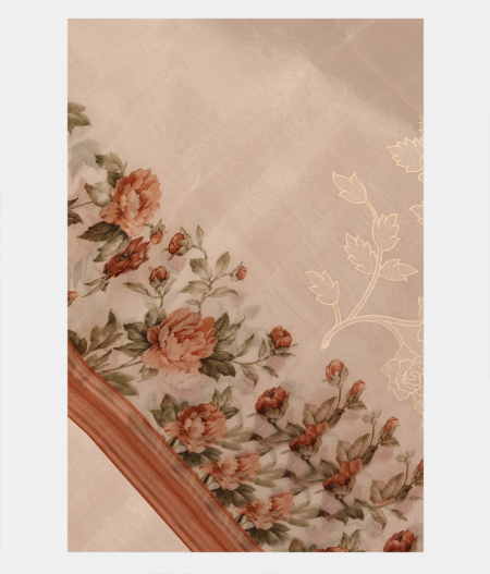 Off White Kora Organza Printed Saree T287452 -image